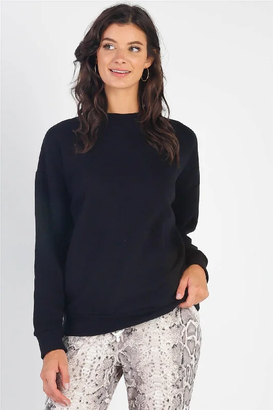 Black Cotton Long Sleeve Sweatshirt /1-1-1