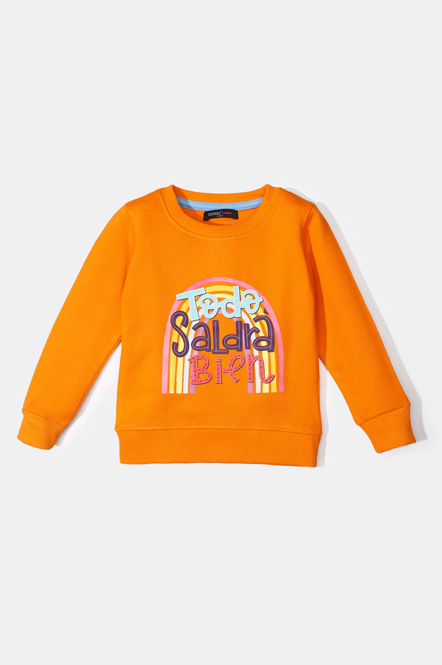 Orange Graphic Print Girls Sweatshirt