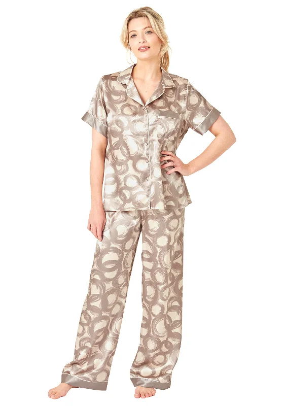 Indigo Sky Ring Print Satin Pyjama Set, Mink