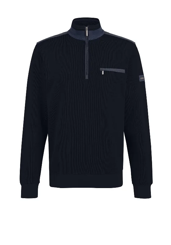 Bugatti Quarter Zip Contrast Trim Sweatshirt, Navy & Grey