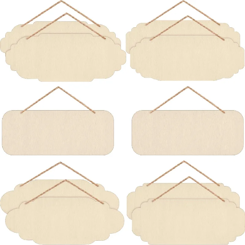 American Elm 10 Pcs Unfinished Hanging Wood Sign Set Rectangle & Oval Blank Decorative Wooden Door Signs with Ropes