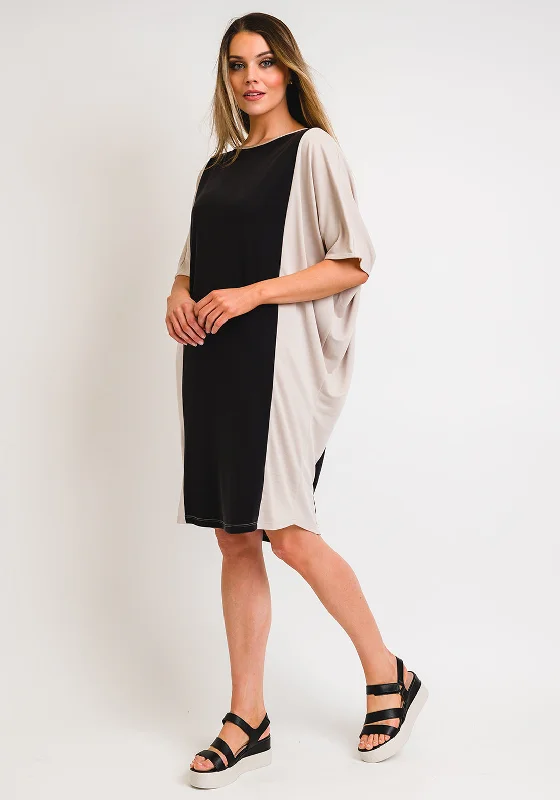 Naya Colour Block Tunic Dress, Stone & Black