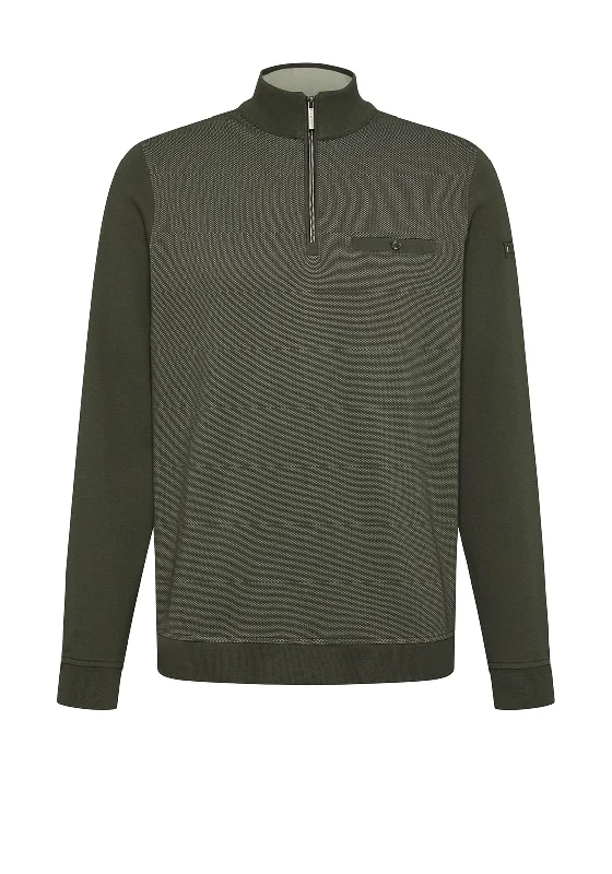 Bugatti Troyer Birdeye Quarter Zip Sweatshirt, Army Green