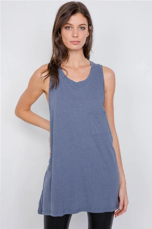 Washed Denim Semi-Sheer Athletic Racerback Top /3-2-1