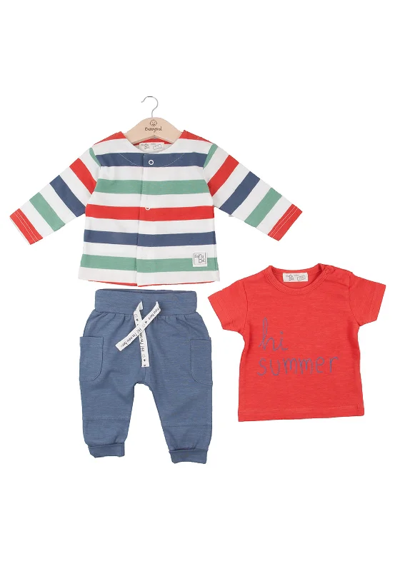 Babybol Baby Boy Stripe Three Piece Set, Multi