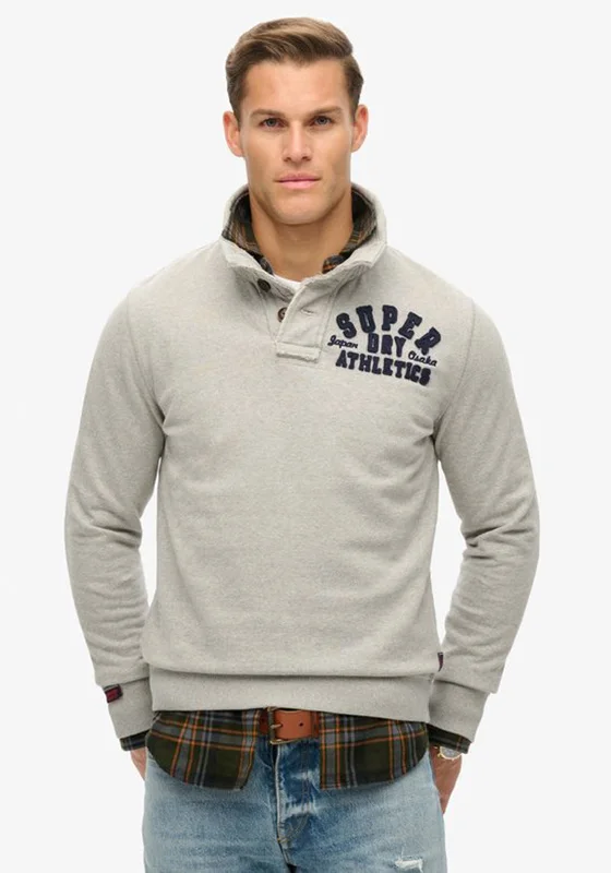 Superdry Vintage Athletic Henley Sweatshirt, Light Grey Marl