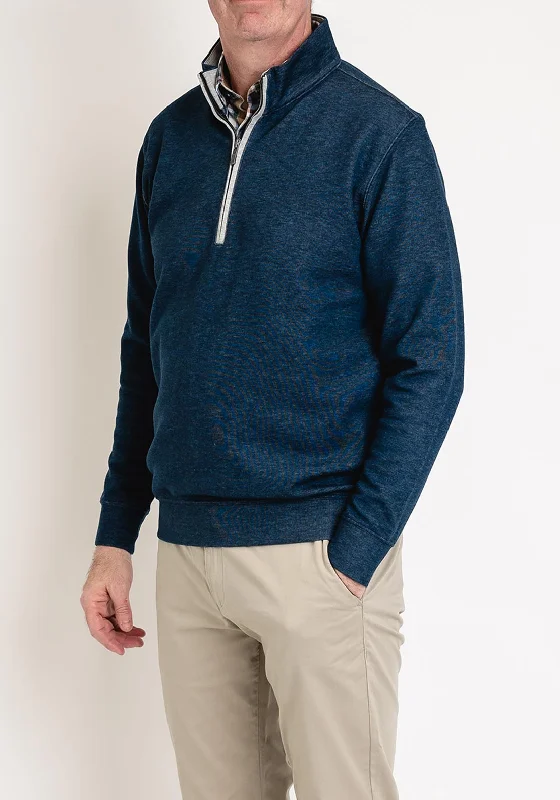 Daniel Grahame Quarter Zip Sweatshirt, Dark Blue Melange