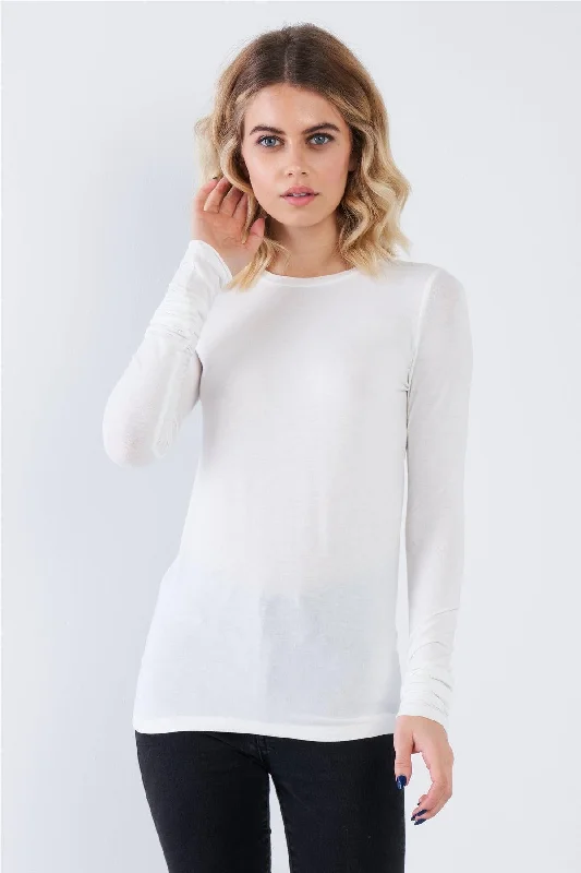 Off-White Casual Basic Long Sleeve Stretchy Bodycon Top