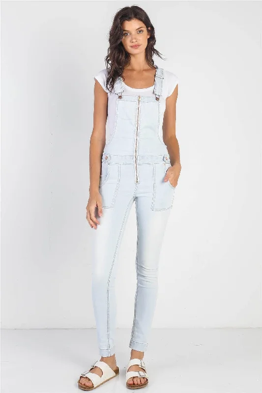 Light Denim Cotton Zip-Up Skinny Leg Overall /2-2-2-1