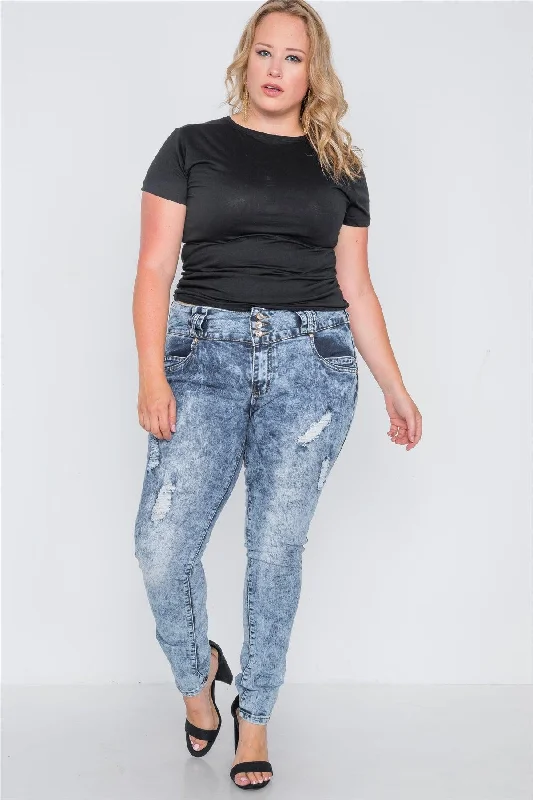 Plus Size Dark Denim Distressed Skinny Jeans /2-2-3-3-2