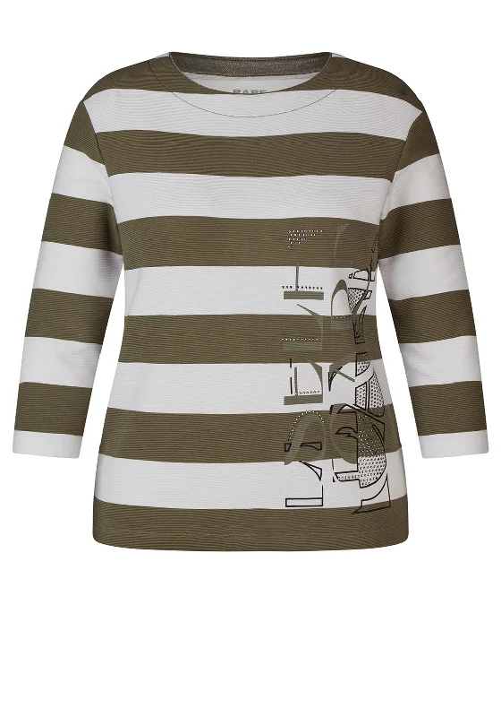 Rabe Round Neck Striped Rib Sweatshirt, Khaki & White