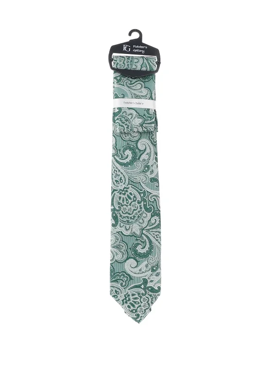 Fletchers Gallery Jaquard Print Tie & Pocket Square Set, Green