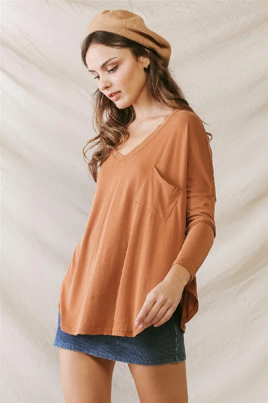 Amber Trim Detail Pocket Front Long Sleeve Relax Top /1-3-2