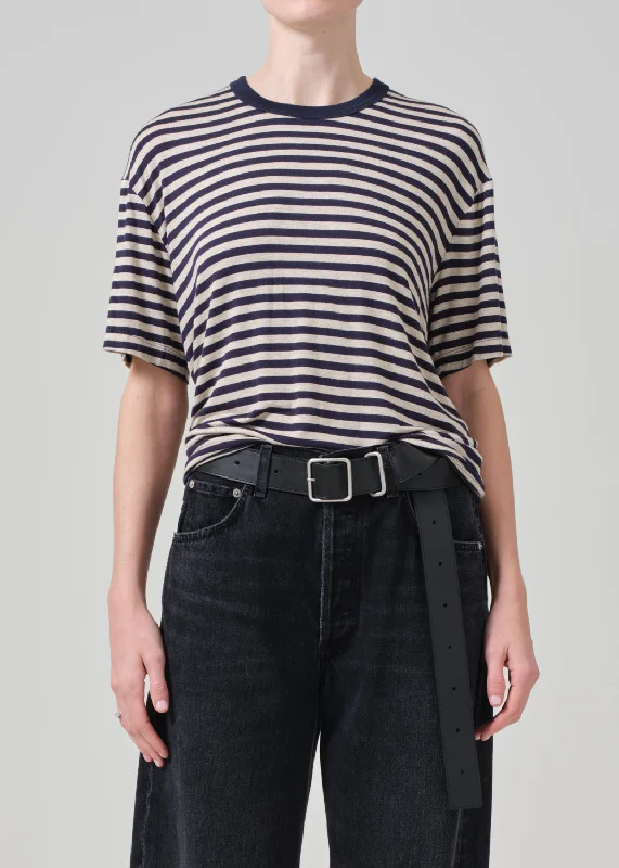 Elisabetta Relaxed Tee in Navy Stripe