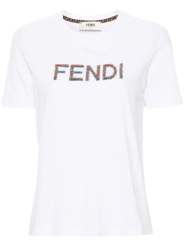 FENDI Elegant Embroidered Logo Cotton Tee