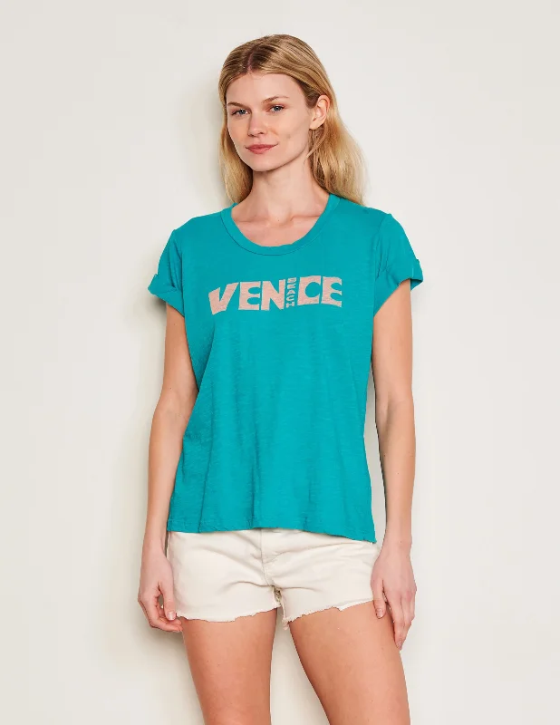 Sundry Venice Rolled Sleeve Tee in Intense Teal