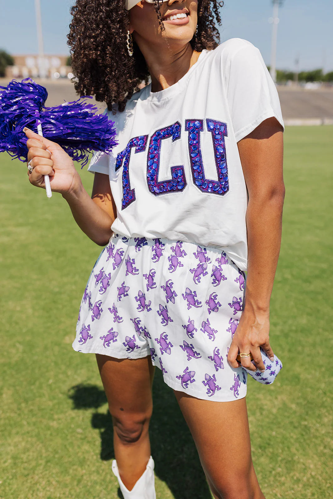 QUEEN OF SPARKLES TCU JEWELED LETTER TEE